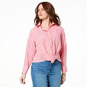 TWRHLL by Christie Brinkley Twist-Front Button-Down Blouse