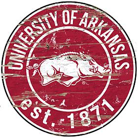 University of Arkansas Distressed Round Sign