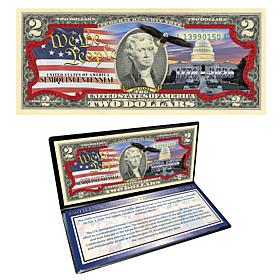 USA 250th Anniversary Semiquincentennial Colorized $2 Bill