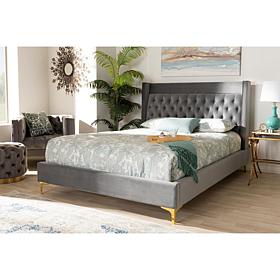 Valery Dark Gray Velvet Fabric Upholstered Queen Size Platform Bed