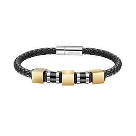 Van Heusen Men's 3-Bead Braided Leather Bracelet 