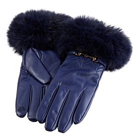 Vince Camuto Faux Fur-Trimmed Faux Leather Gloves with Buckle Detail