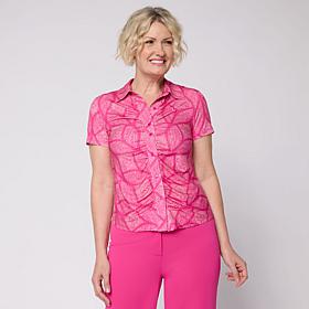 Vivica A. Fox Collection Collared Knit Short Sleeve Button-Front Top