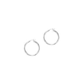 White Gold 25x2mm Tube Hoop Earring with Hinged Clasp