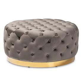 Wholesale Interiors Sasha Velvet Upholstered Round Cocktail Ottoman