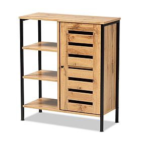 Wholesale Interiors Vander Oak Brown Wood and Black Metal Shoe Cabinet