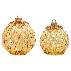 Winter Lane Twinkling Glass Ornaments 2-piece Set