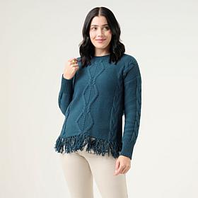 Wynne Collection Cotton Blend Fringe Sweater