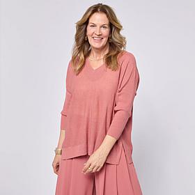 WynneCollection 3/4-Sleeve V-Neck Baby Boucle Sweater