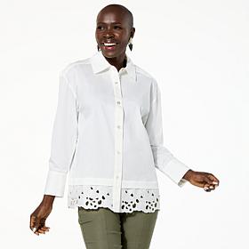 WynneCollection Cotton-Blend Poplin Top with Lace Hem