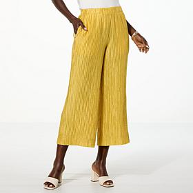 WynneCollection Crinkled Woven Wide-Leg Pull-On Cropped Pant