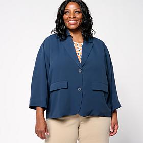 WynneCollection Drapey Twill Button-Front Dolman Jacket