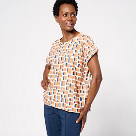 WynneCollection Drapey Twill Dolman Sleeve Crew Neck Top