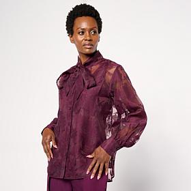 WynneCollection Embellished Chiffon Bow Blouse with Tank