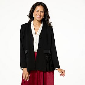 WynneCollection Lace-Up Detail Knit Tuxedo Blazer