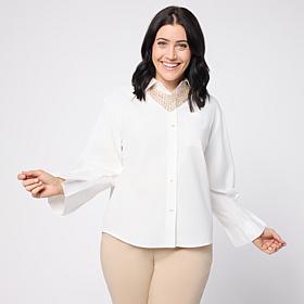 WynneCollection Long-Sleeve Stand Collar Oxford Shirt