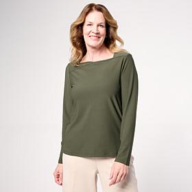 WynneCollection Luxe Crepe Asymmetrical Neckline Top