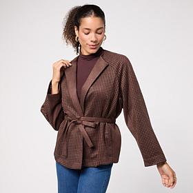 WynneCollection Perforated Bonded Faux Suede Belted Jacket