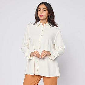 WynneCollection Pleat Back Crepe Shirt with Cuff Detail