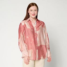 WynneCollection Printed Woven Long-Sleeve Collared Shirt