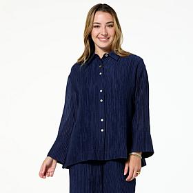 WynneCollection Textured Crinkle Button-Down Shirt