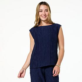 WynneCollection Textured Crinkle Sleeveless Top