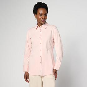 WynneLayers Button-Front High-Low Gusset Detail Tunic Shirt