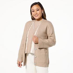 WynneLayers Button-Front Rounded Sleeve Cardigan with Shaping