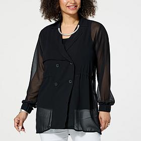 WynneLayers Chiffon Double-Breasted Trench Jacket