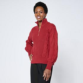 WynneLayers Cotton Blend Cable Detail 1/2-Zip Sweater