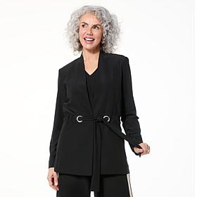 WynneLayers Luxe Crepe Belted Jacket with Grommet Detail
