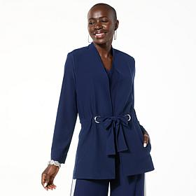 WynneLayers Luxe Crepe Belted Jacket with Grommet Detail