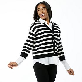 WynneLayers Mixed Media Twofer Cardigan Top