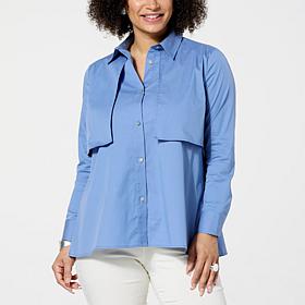 WynneLayers Poplin Trench-Detailed Shirt with Rain Guard Flap