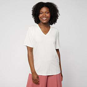 WynneLayers Print or Solid Rayon Spandex V-Neck Tee Shirt
