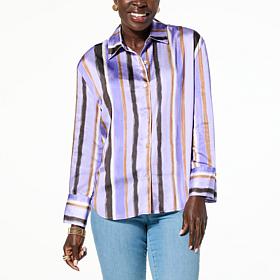 WynneLayers Printed Satin Button-Down Shirt with Cuff Detail