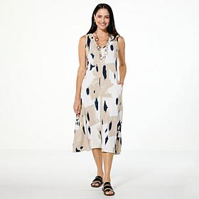 WynneLayers Printed Stretch Rayon Dress with Seamed Detail