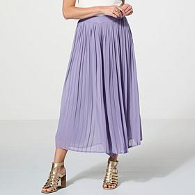 WynneLayers Pull-On Pleated Pant with Chiffon Overlay