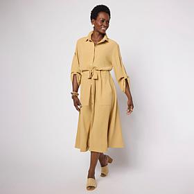 WynneLayers Stretch Crepe Long-Sleeve Utility Dress