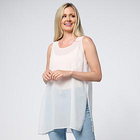 WynneLayers Tunic Length Chiffon Tank with Side Slits