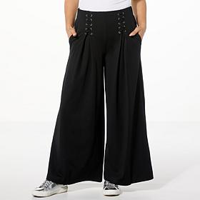 WynneLayers Woven Crepe Wide-Leg Pant with Lace-Up Detail