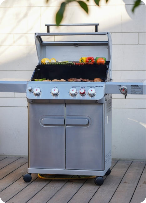 Grill with vegetables and meats